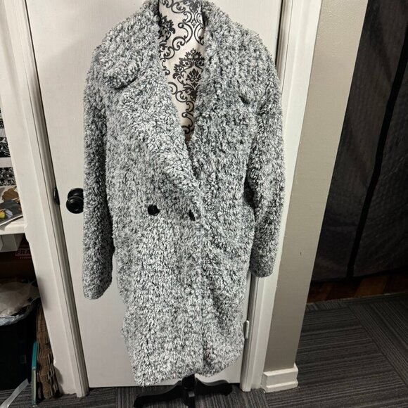 Lucky Brand gray faux fur teddy knee length warm jacket - Picture 1 of 8